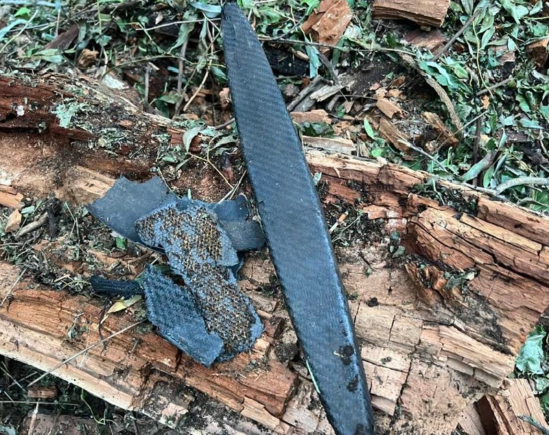 Imagini din locul unde au fost găsite, joi, resturile de dronă rusească pe teritoriul României: copaci carbonizați și cratere