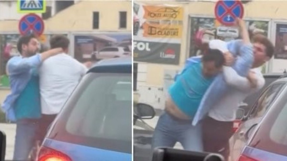 Bătaie în trafic, la Cluj. Foto Captură video