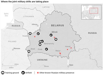 Acumularea de forțe militare, în Belarus. Captură: CNN.
