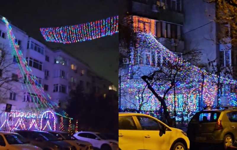 Vecinii dintr-un cartier din București au transformat luminițele de Crăciun într-un adevărat „duel” și au împodobit tot blocul: „Oare cine plătește”