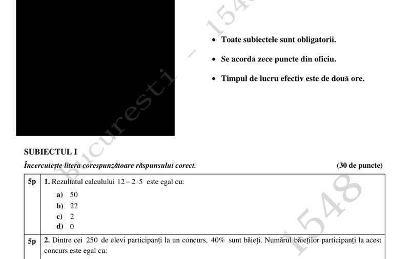 Subiectele la matematică la Evaluarea Națională 2026. Ce a picat la a doua probă a examenelor pentru clasa a 8-a