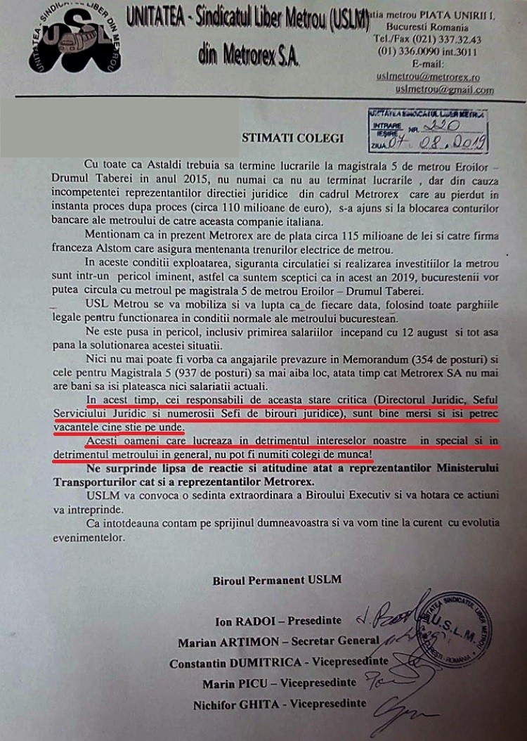O circulară emisă de USLM îi găseşte vinovaţi pe angajaţii Direcţiei Juridice de o decizie a instanţei.