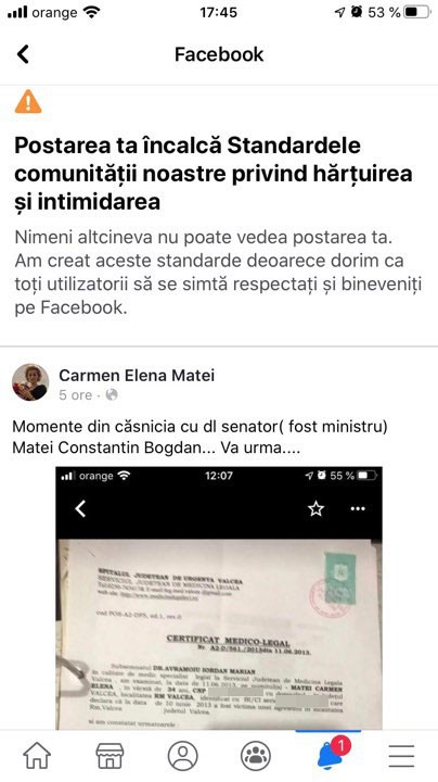 Facebook a banat postarea soției demnitarului.