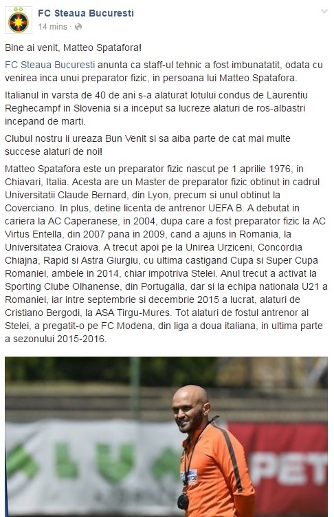 Anunțul legat de numirea lui Matteo Spatafora