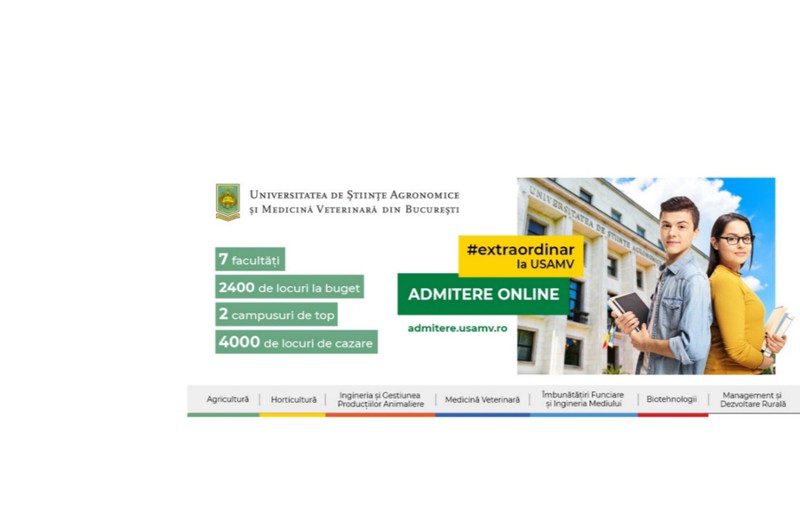 (Publicitate) Admitere USAMV București: 1-23 Iulie 2021  Fii #extraordinar. Alege să transformi lumea într-un loc mai bun.  Sol – Apă – Aer – Viață