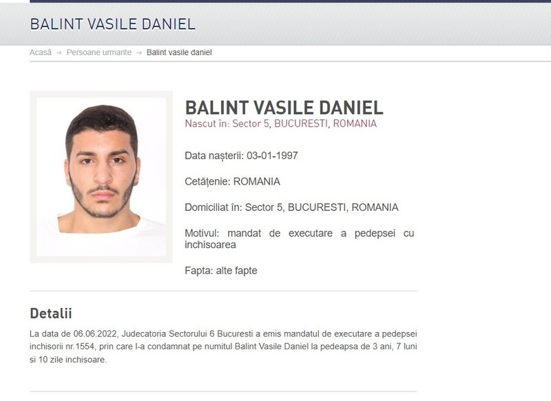 Fiul lui Sile Cămătaru a fost dat în urmărire internațională pe site-ul Poliției Române în mai 2022