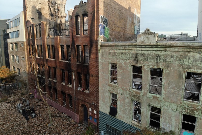 This handout photo taken on May 26, 2023 and released by the Fire and Rescue NSW shows a general view of the gutted building where a fire broke out a day earlier in central Sydney. Two 13-year-olds have turned themselves over to police after a blaze gutted a seven-storey heritage building in central Sydney, officers said.,Image: 779280683, License: Rights-managed, Restrictions: RESTRICTED TO EDITORIAL USE - MANDATORY CREDIT "AFP PHOTO / FIRE AND RESCUE NSW" - NO MARKETING - NO ADVERTISING CAMPAIGNS - DISTRIBUTED AS A SERVICE TO CLIENTS, *** HANDOUT image or SOCIAL MEDIA IMAGE or FILMSTILL for EDITORIAL USE ONLY! * Please note: Fees charged by Profimedia are for the Profimedia's services only, and do not, nor are they intended to, convey to the user any ownership of Copyright or License in the material. Profimedia does not claim any ownership including but not limited to Copyright or License in the attached material. By publishing this material you (the user) expressly agree to indemnify and to hold Profimedia and its directors, shareholders and employees harmless from any loss, claims, damages, demands, expenses (including legal fees), or any causes of action or allegation against Profimedia arising out of or connected in any way with publication of the material. Profimedia does not claim any copyright or license in the attached materials. Any downloading fees charged by Profimedia are for Profimedia's services only. * Handling Fee Only ***, Model Release: no