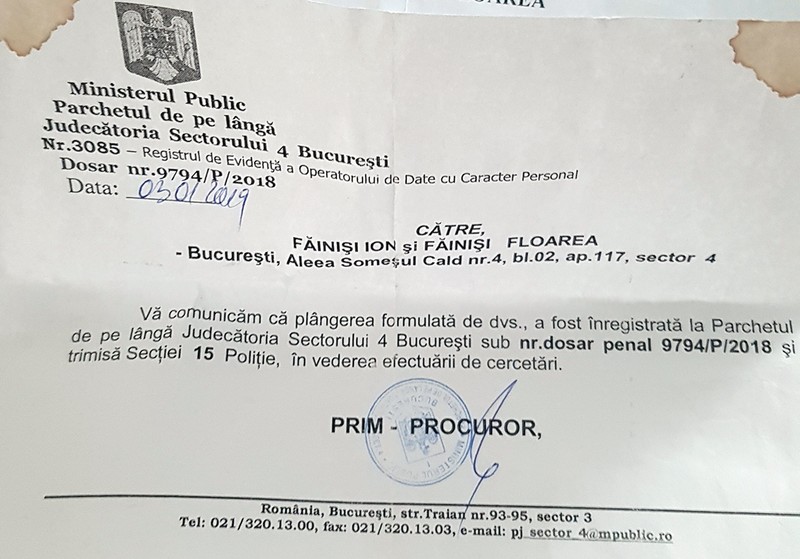 Plângerea a fost înregistrată la Parchet