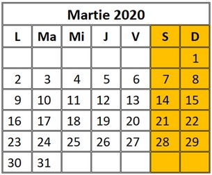 calendar zile libere martie 2020