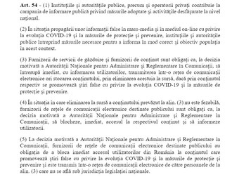 Articolul 54 din decretul privind starea de urgență pune bazele legale pentru blocarea știrilor false