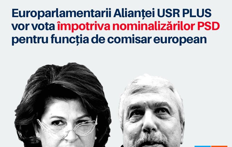 Europarlamentarii USR-PLUS vor vota împotriva propunerilor Guvernului pentru postul de comisar european