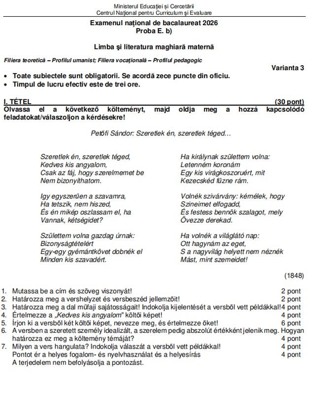 Ce subiecte au avut de rezolvat elevii la proba la Limba maternă la BAC 2026, sesiunea de toamnă