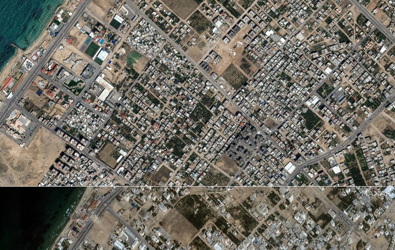 Gaza, înainte și după bombardamentele israeliene care, în trei săptămâni, au distrus cartiere și orașe întregi. VIDEO