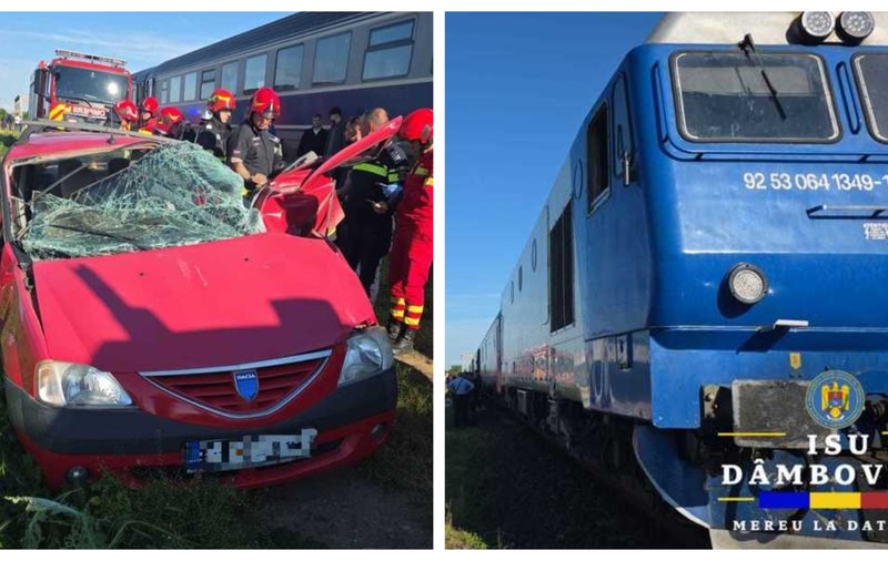O șoferiță a murit după ce mașina pe care o conducea a fost zdrobită de un tren cu 100 de persoane la bord, în Găești