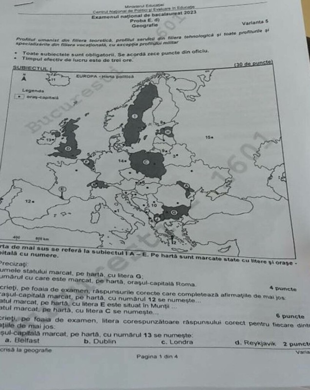 Subiecte geografie BAC 2023. Ce au avut de rezolvat elevii care au ales să dea Bacul la această materie