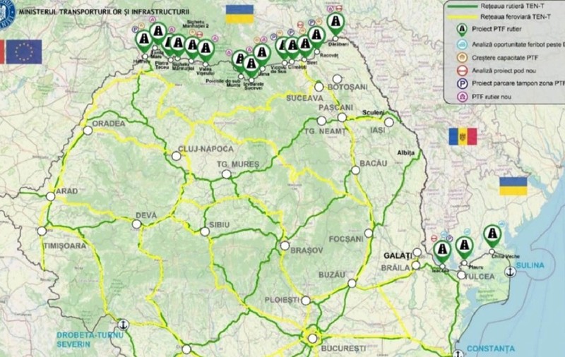 Hartă privind proiectele de la granița dintre România și Ucraina