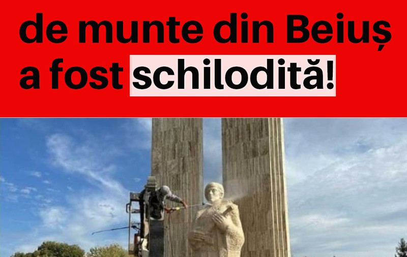 Primăria Beiuș, amendată după „igienizarea extremă” a statuii Vânătorului de munte. Cum a fost curățat edificiul