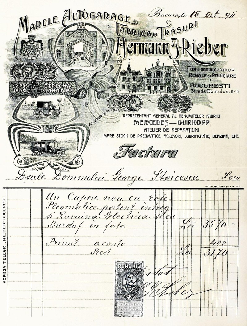 O chitanță din 1911, păstrată la Arhivele Naționale