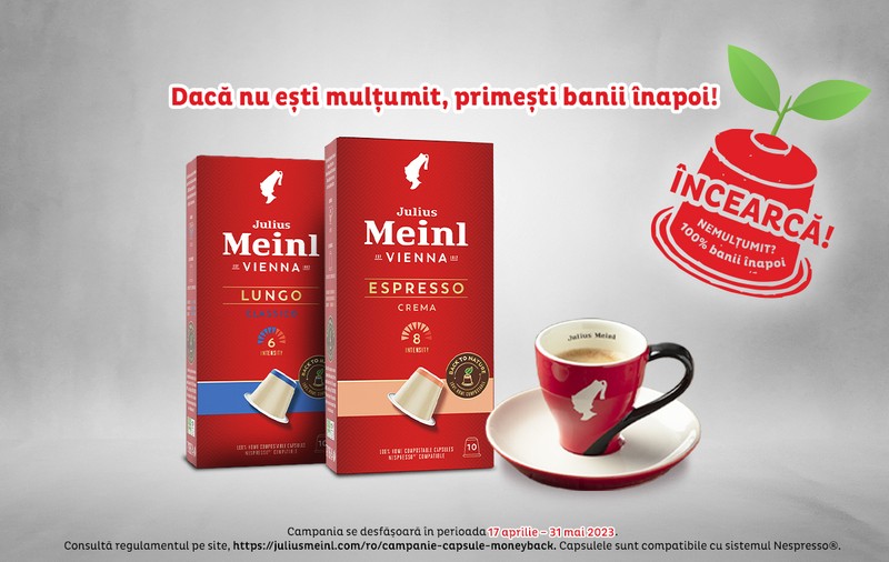 Alege cafeaua care iubește natura, în capsule Julius Meinl 100% biodegradabile. Dacă nu ești mulțumit, primești banii înapoi!