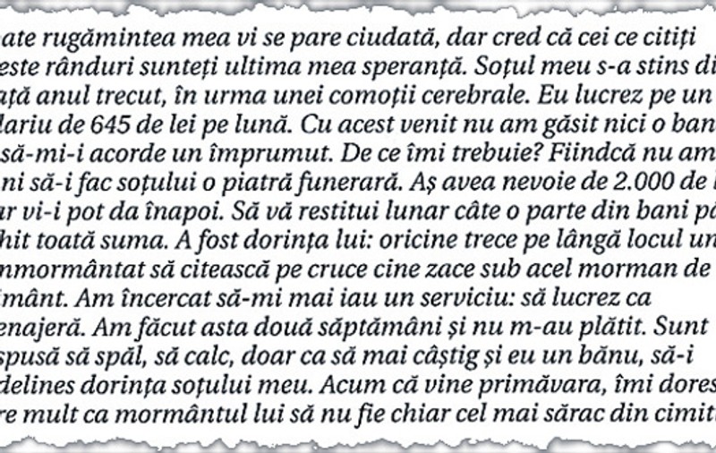 "Îmi doresc mult să-i fac soţului o piatră funerară"