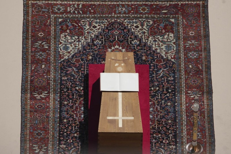 The coffin of Pope Francis lies on the ground during his funeral ceremony in St. Peter's Square, at the Vatican, Saturday, April 26, 2025. (AP Photo/Alessandra Tarantino)
