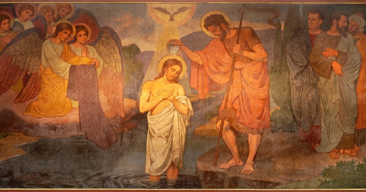 Icoana cu botezul lui Iisus Hristos in apeke Iordanului