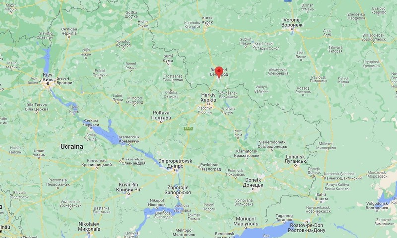 Orașul rus Belgorod este la aproximativ 40 de kilometri distanță de granița cu Ucraina. Captură: Google Maps