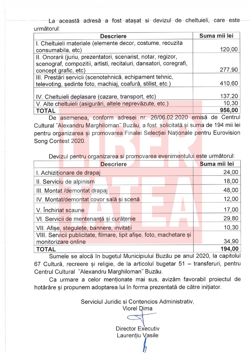 Document din referatul pe care Constantin Toma l-a prezentat în fața consilierilor locali