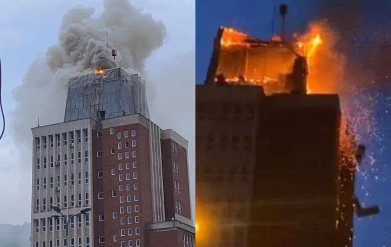 VIDEO | Incendiu uriaș în Reșița, la clădirea Primăriei, Consiliului Județean și Prefecturii. Pompierii au stins focul după două ore
