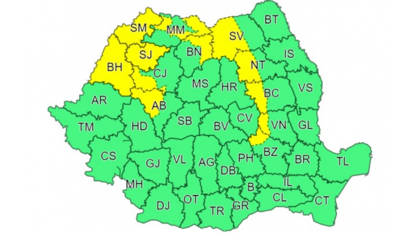 Zonele vizate de cod galben de viscol și intensificări ale vântului, pe 5 ianuarie, între ora 2 și ora 14