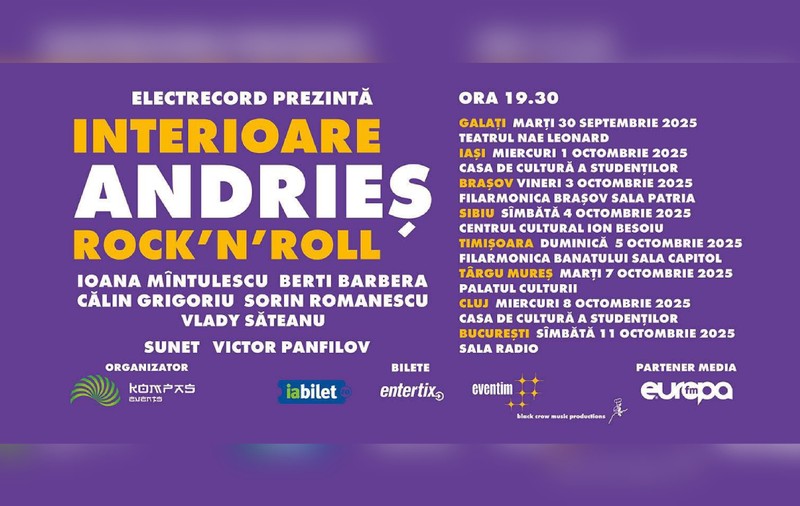 Alexandru Andrieș pornește într-un turneu special: „Interioare / Rock’n’Roll”. Opt orașe, două albume legendare, o experiență unică