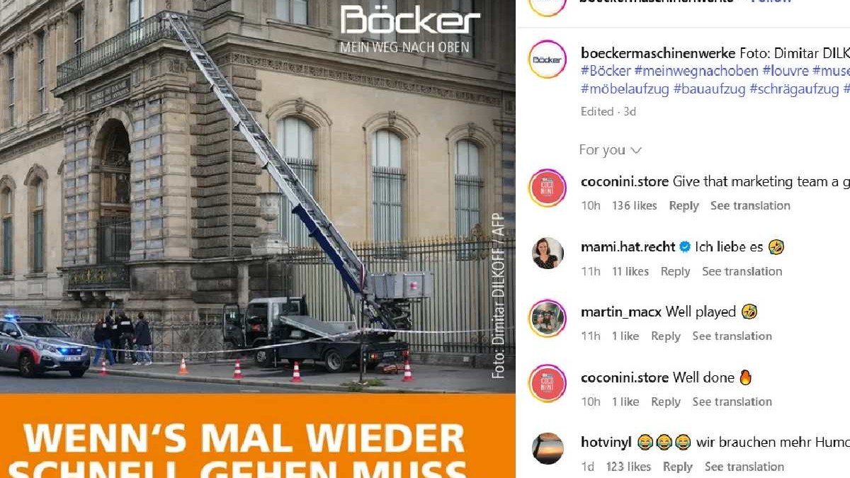 Liftul folosit la jaful de la Luvru, promovat de producător cu o imagine de la fața locului