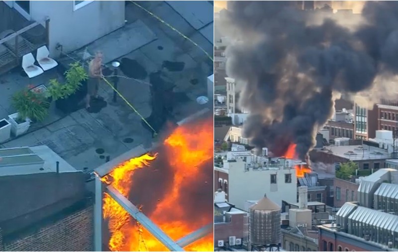 Incendiu uriaș la un imobil de cinci etaje din Manhattan. Un vecin a încercat să stingă flăcările cu furtunul de grădină