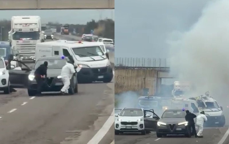 Jaf ca în filme pe o autostradă, în Italia. Blindat de valori atacat de un comando profesionist care a tras în carabinieri