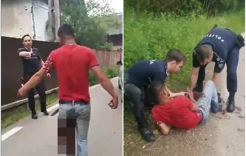 Un tânăr suspectat de furt de lemne, împușcat de polițiști în picior, la Cluj. Momentul în care agenții încearcă să-l ajute, filmat
