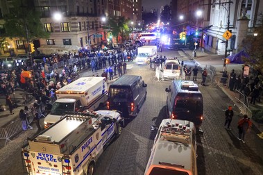 NEW YORK, UNITED STATES - APRIL 30: New York Police Department officers detain dozens of pro-Palestinian students at Columbia University after they barricaded themselves at the Hamilton Hall building near Gaza Solidarity Encampment earlier in New York, United States on April 30, 2024. Selcuk Acar / Anadolu/ABACAPRESS.COM,Image: 869356246, License: Rights-managed, Restrictions: , Model Release: no