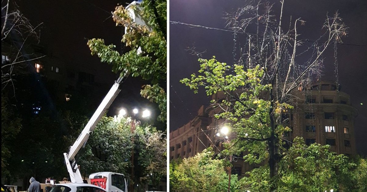 Compania de iluminat a început să monteze vineri seară beculețele de Crăciun
