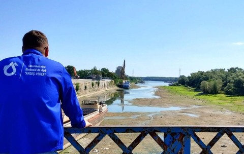 Dunărea secată la Giurgiu, 30 iulie 2026. Poză cu caracter ilustrativ. Foto: Facebook/ Apele Române