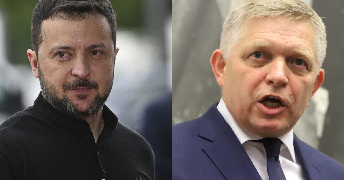 Colaj cu președintele ucrainean Volodimir Zelenski (stânga) și premierul slovac Robert Fico (dreapta) Foto: Hepta