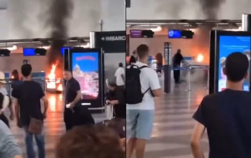 Turiștii îngroziți au fugit de pe un aeroport internațional, după ce un bărbat a „dat foc ghișeului de check-in” în timpul unui atac armat cu ciocanul