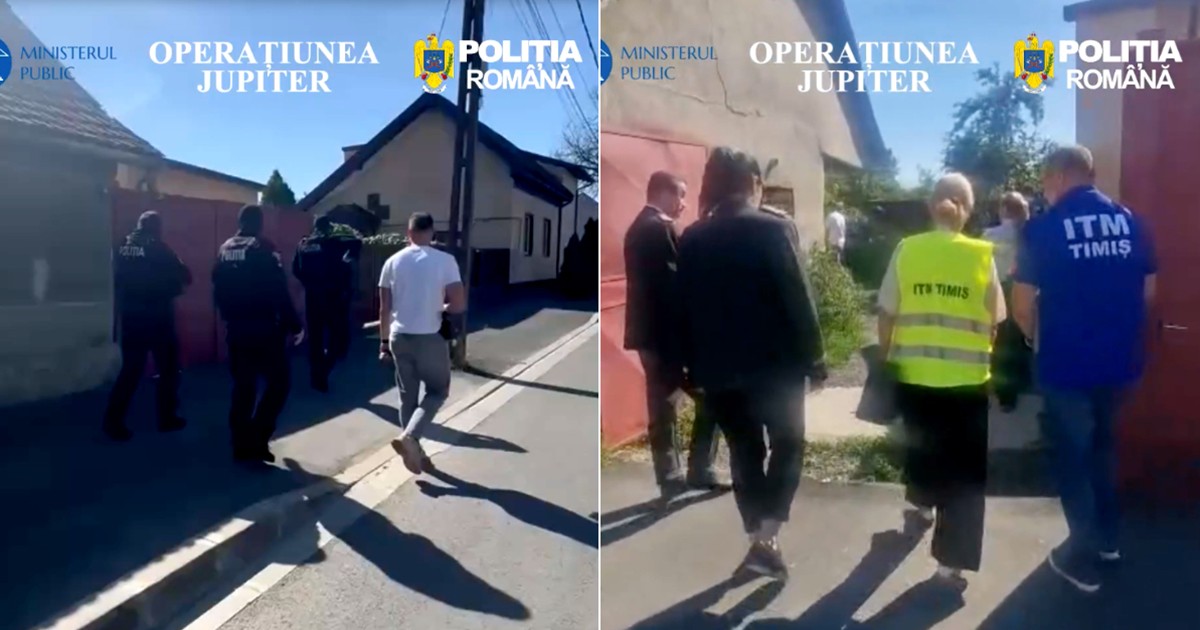 Un colaj cu politisti care au descins la un imobil din Timisoara