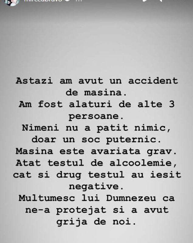 Mircea Bravo, prima reacție după ce a fost implicat într-un accident rutier: „Nimeni nu a pățit nimic, doar un șoc puternic”