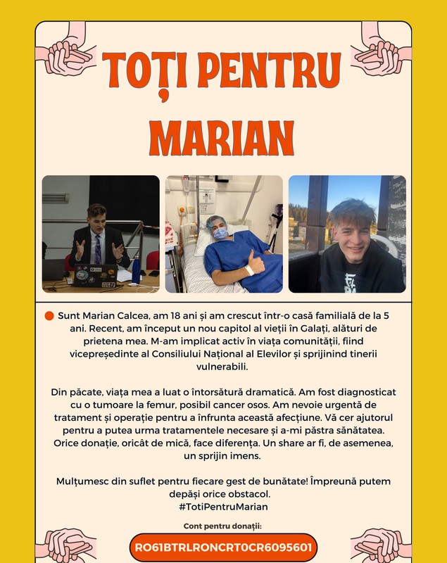 Apel umanitar: Marian Calcea are nevoie de ajutorul comunității, pentru a învinge tumora femurală