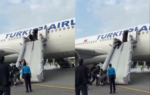 Un avion Turkish Airlines a luat foc în timpul aterizării. 277 de pasageri au fost evacuați pe toboganul de urgență