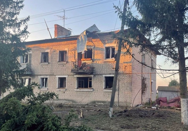 8739944 06.08.2024 In this handout photo released by the Kursk Region Acting Governor Press Office, a view shows a building damaged in a recent shelling by Ukrainian troops amid a cross-border attack on Russian territory, in the town of Sudzha, located eight kilometres from the Ukrainian border, Kursk region, Russia. Editorial use only, no archive, no commercial use.