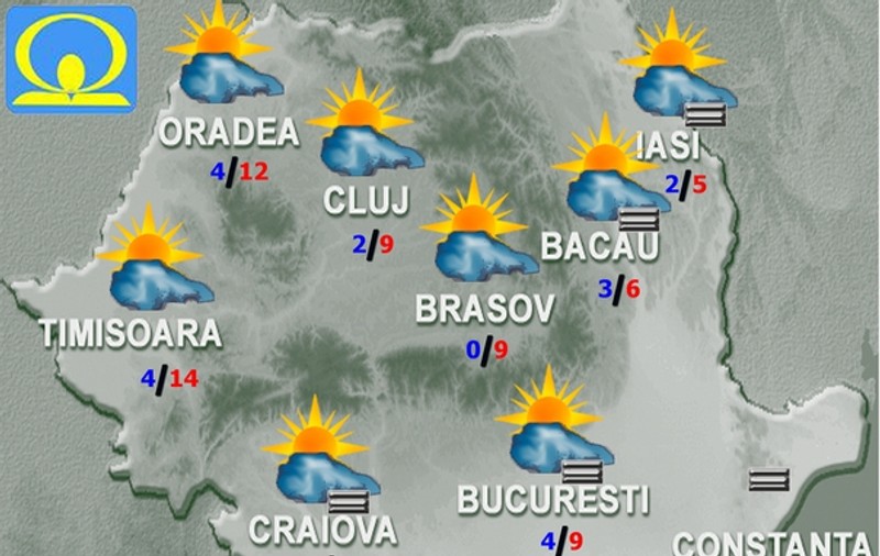 Prognoza meteo pentru intervalul 24-26 noiembrie. Maxime de 14 grade