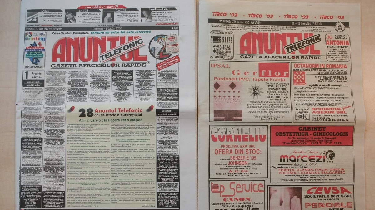 Cum sunau textele din Anunțul Telefonic în anul 1993