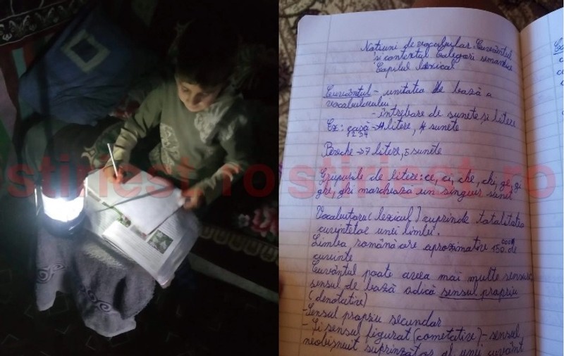 Cinci frați din Vaslui împart un telefon pentru lecțiile online și își fac temele la lumina lanternei: “Ştiţi ce mi-aş dori eu?! Să am lumină, să nu mai fug la vecinul să încarc telefonul”