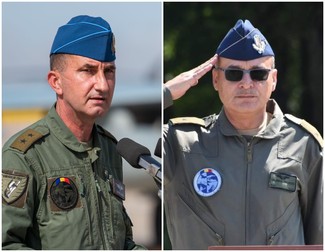 Generalul-locotenent Viorel Pană (stânga) și generalul Valerică Vrăjescu (dreapta). Primul și al doilea om din ierarhia Aviației au dat comenzi diferite.