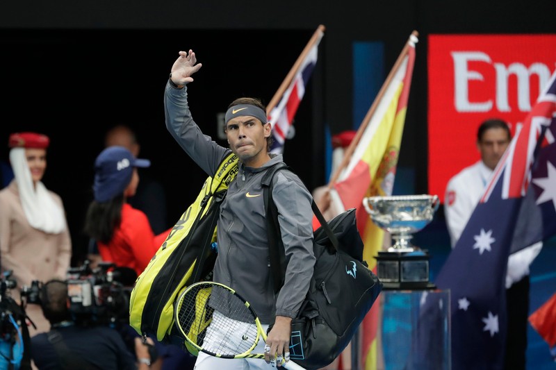 epa07323513 Rafael Nadal of Spain arrives on court for his men's singles final match against Novak Djokovic of Serbia at the Australian Open Grand Slam tennis tournament in Melbourne, Australia, 27 January 2019. EPA-EFE/MAST IRHAM
